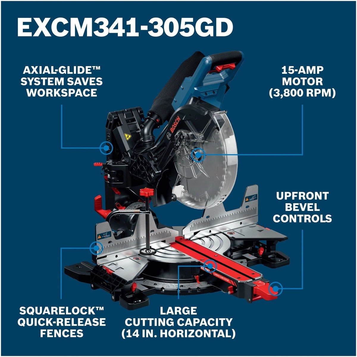 Bosch EXCM341-305GD 12" 15 Amp Dual Bevel Glide Miter Saw with Compact Glide System