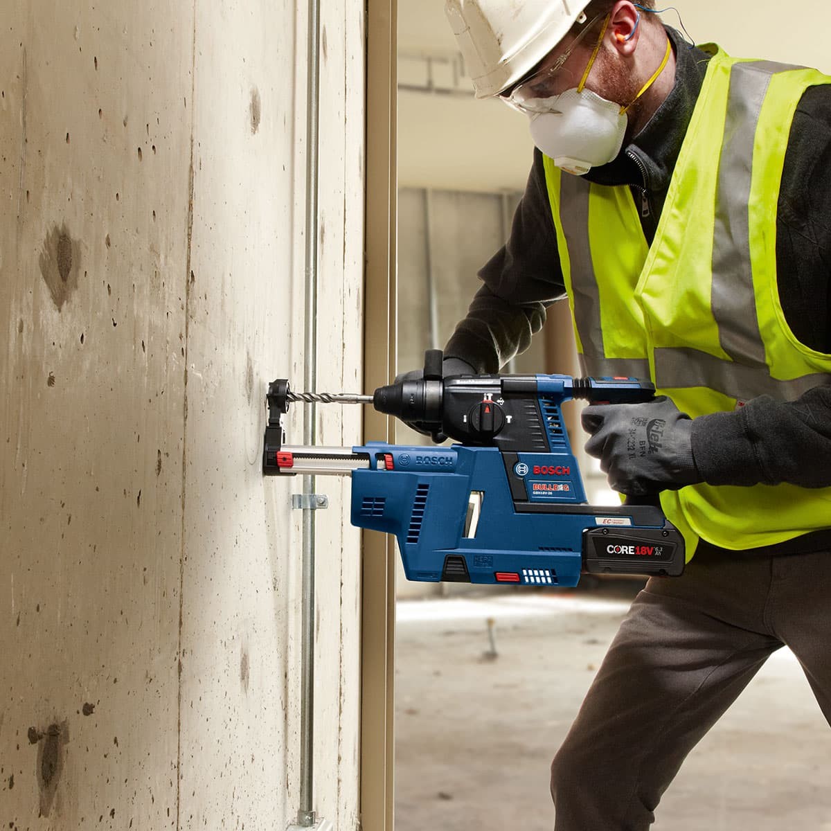 Bosch GBH18V-26K24AGDE 18V Brushless SDS-plus 1" Rotary Hammer Kit with Dust-Collection Attachment and CORE18V 8.0 Ah Batteries