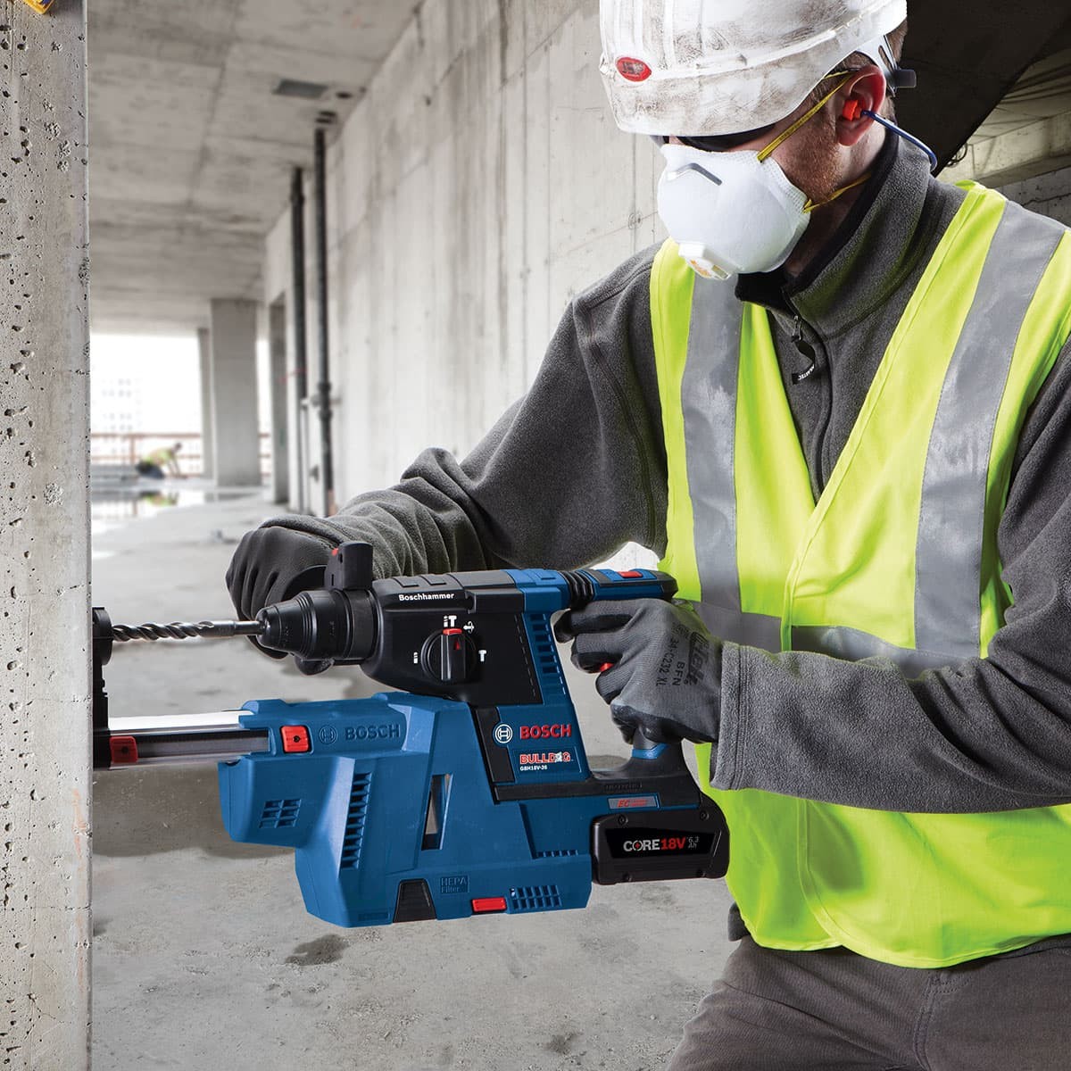Bosch GBH18V-26K24AGDE 18V Brushless SDS-plus 1" Rotary Hammer Kit with Dust-Collection Attachment and CORE18V 8.0 Ah Batteries