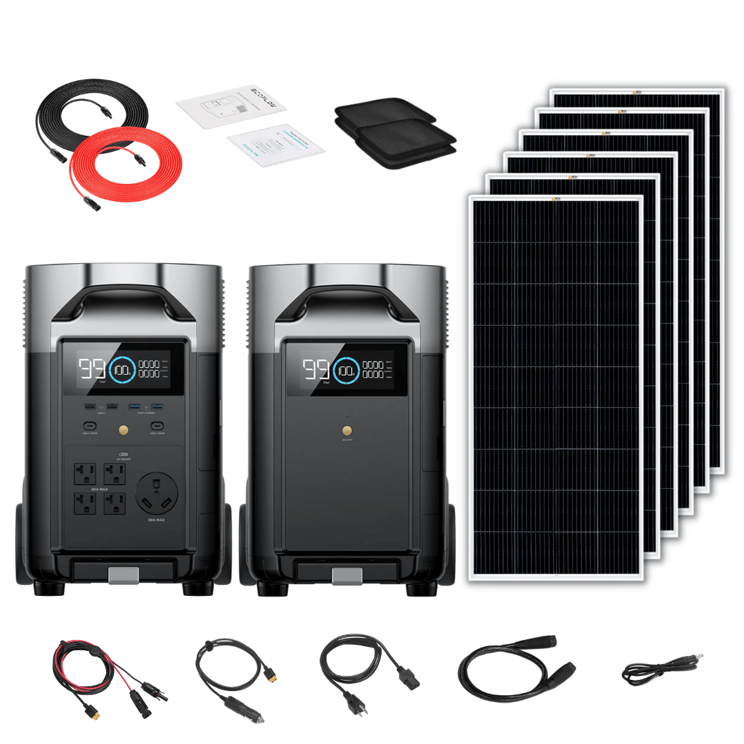 EcoFlow DELTA Pro With Extra Battery 7200Wh 3600W Solar Generator + 200W Rigid Monocrystalline Solar Panels Kit