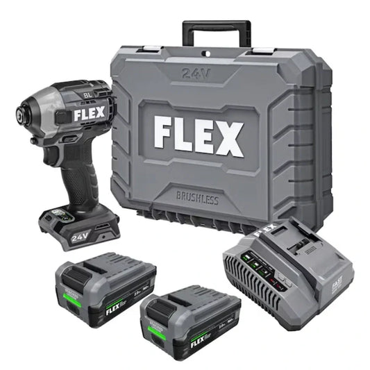 FLEX FX1371A-2K 24V Brushless 1/4" Hex Impact Driver -KIT,Includes (2) 2.0Ah Battery and Charger