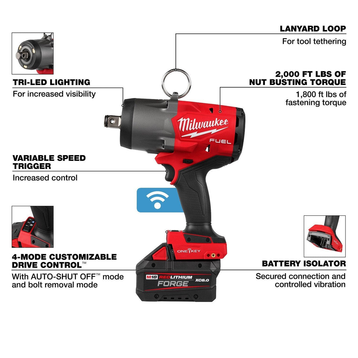 Milwaukee 2964-22 M18 FUEL 3/4" High Torque Impact Wrench Kit with ONE-KEY (2 Batteries)