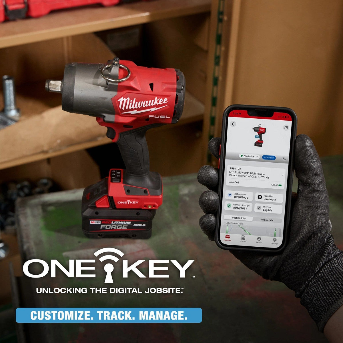 Milwaukee 2964-22 M18 FUEL 3/4" High Torque Impact Wrench Kit with ONE-KEY (2 Batteries)