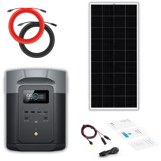 EcoFlow Delta 2 Max 2048Wh 2400W LiFePO4 Solar Generator + 200W Rigid Monocrystalline Solar Panels Kit