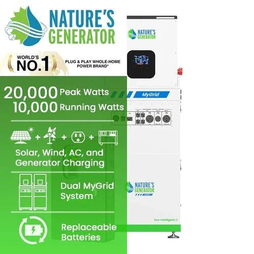 Natures Generator MyGrid 10K Solar Generator With 4 x 410W Rigid Solar Panels + 50A Automatic Transfer Switch