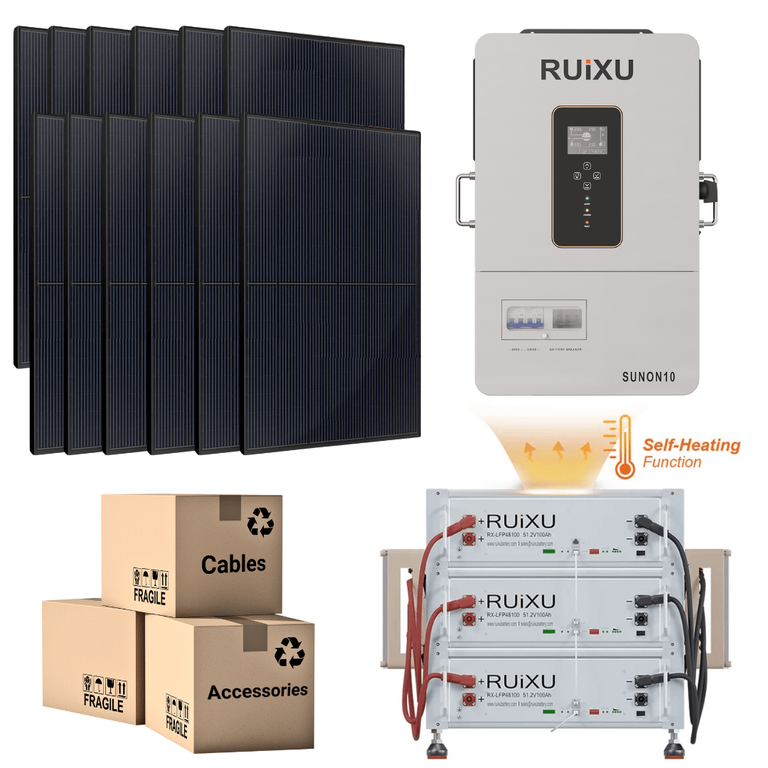 PRO Solar Kit - 48V Self-Heating Battery Bank (10.24kWh-20.48kWh) + 10kW 120V/240V Hybrid Inverter + 410W Solar Panels