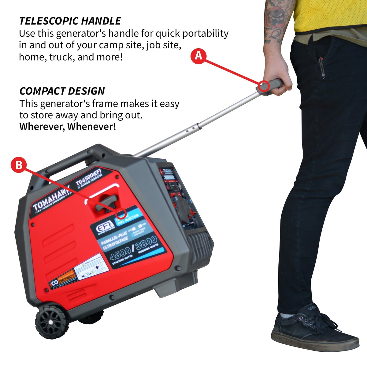 Tomahawk Power 4500 Watt Inverter Generator Electronic Fuel Injection EFI Super Quiet Portable Gas Power Professional Use