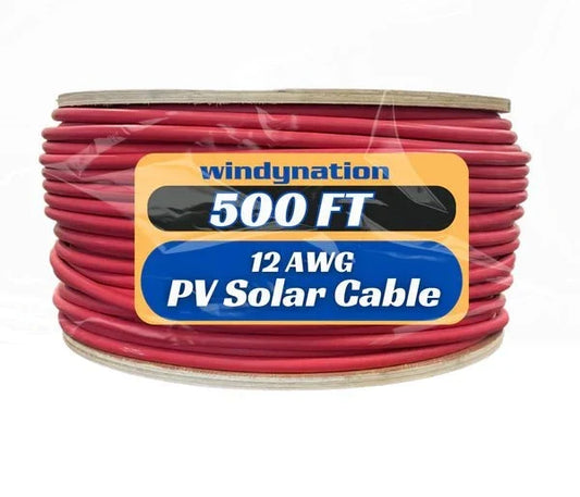 WindyNation 500 Foot Spool 12 Gauge 12 AWG Red Pure Copper Solar Panel Extension Cable Wire