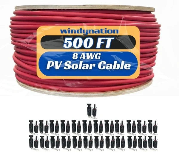 WindyNation 500 Foot Spool 8 Gauge 8 AWG Red Pure Copper Solar Panel Extension Cable Wire
