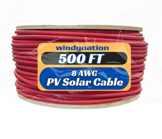 WindyNation 500 Foot Spool 8 Gauge 8 AWG Red Pure Copper Solar Panel Extension Cable Wire